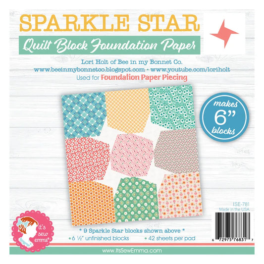 6" Sparkle Star Quilt Block Foundation Paper Lori Holt of Bee in my Bonnet for It's Sew Emma